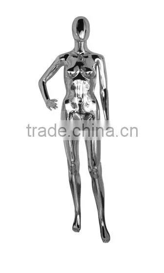 Fashion Standing Glossy Chrom Electroplating Silver Color Model Femal Mannequin Clothing Garment Display photo-6