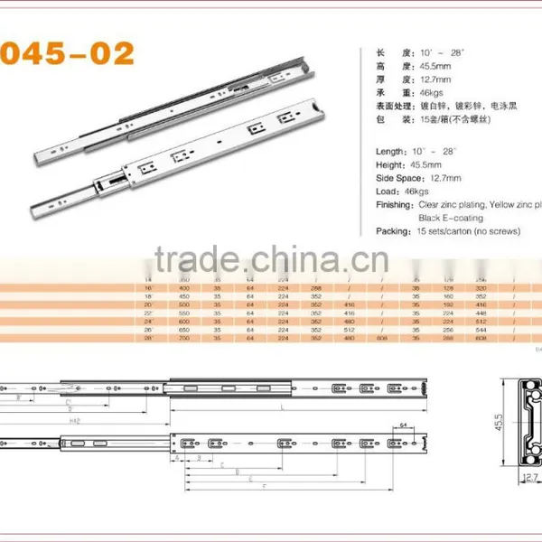 Full Extension Ball Bearing Telescopic Drawer Slides 1045-02 photo-2