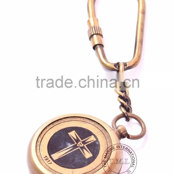 BRASS ANTIQUE COMPASS KEYCHAIN - NAUTICAL KEY CHAIN - PROMOTIONAL GIFT KEY RING photo-2