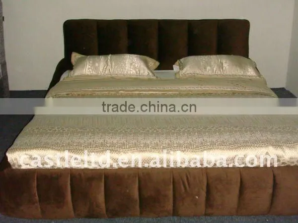Fabric double bed and bedding