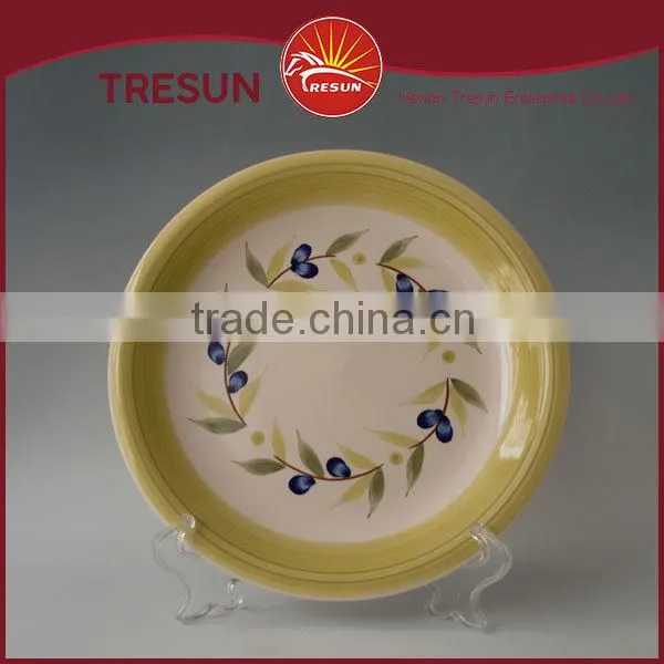 Hot Selling Red Strip Ceramic Handpainted Round Plate photo-3