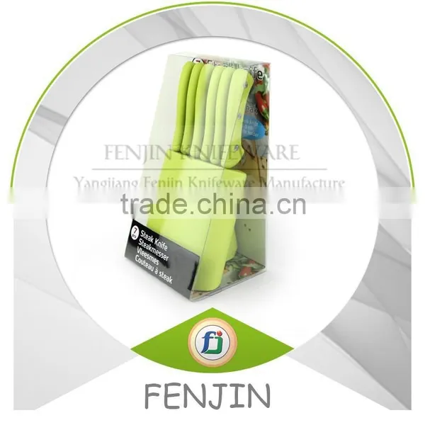 7PCS Multi-color Triple-reviet Handle Serrated Steak Knife With Plastic Block