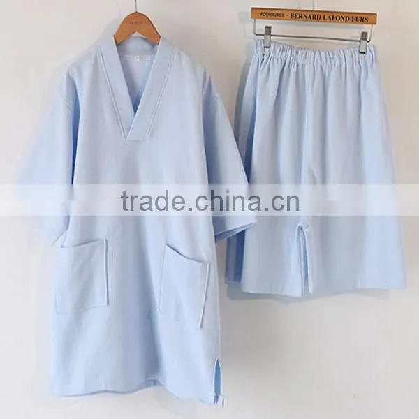 100% Cotton Waffle Robe Blue Waffle Bathrobe Thin Robe For Summer and Spring Hotel Bathrobe photo-2