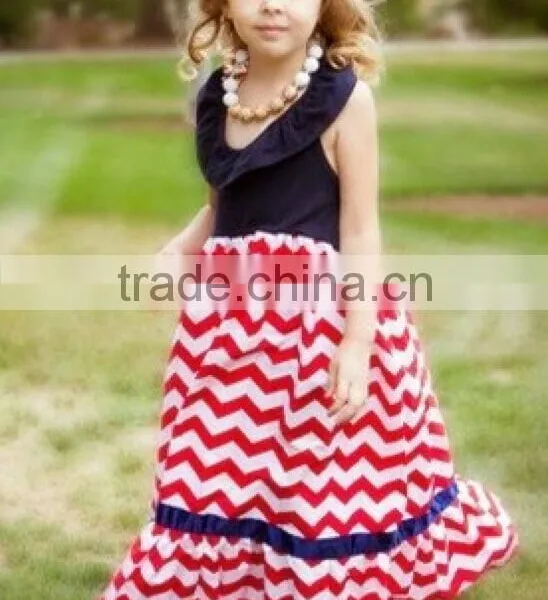 Cotton Chevron Girls 4th July Dress, Long Maxi Dress