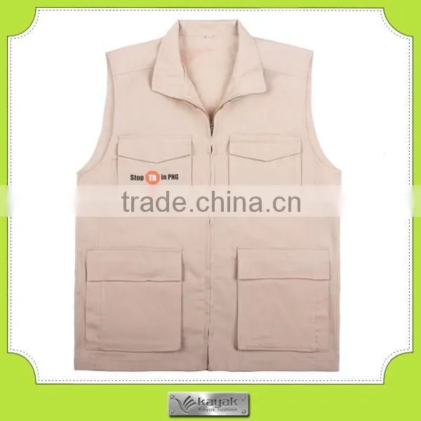 2015 New Design 200gsm 35% Polyester 75% Cotton Work Vest With Wholsale Price