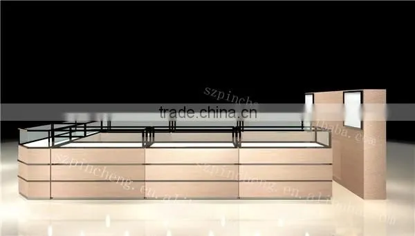 Wood Veneer Material Jewelry Showcase Kiosk With Led Strip Light for Shop Decoration Design photo-5