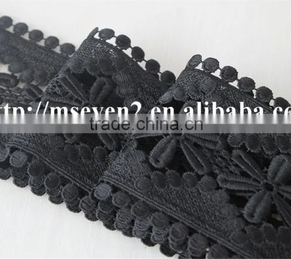 Fashion Design 9cm Black Flower Embroidery Water Soluble Lace for Garment photo-5