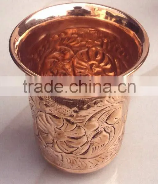 NICELY EMBOSSED HAND 100% PURE COPPER CUP TUMBLER FOR WATER, BEER, MOSCOW MULE, VODKA