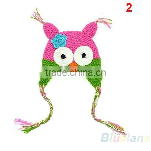 Multicolor Infant Toddler Handmade Knitted Crochet Baby Hat Owl Hat Cap photo-4