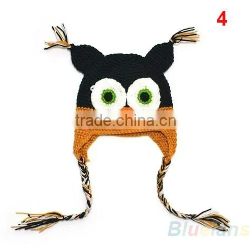 Multicolor Infant Toddler Handmade Knitted Crochet Baby Hat Owl Hat Cap photo-6