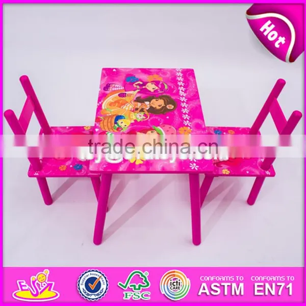 2017 New Design Home / School / Pink Wooden Girls Table and Chairs W08G197 photo-2
