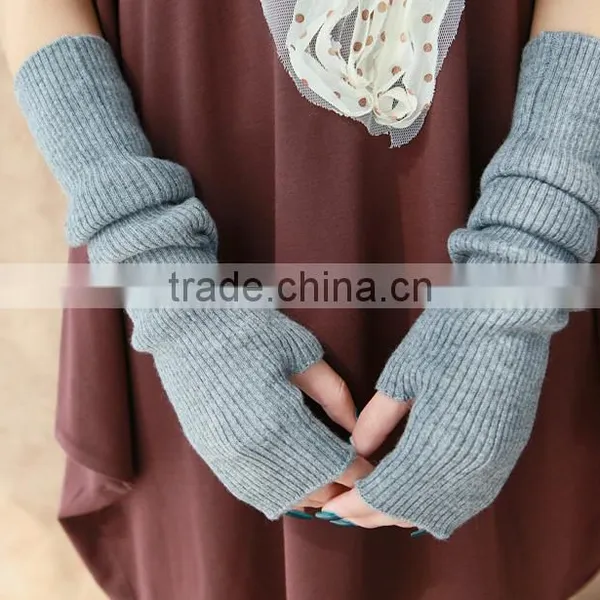 New Design Pure Color Knitted Elbow Length Fingerless Winter 100% Cashmere Gloves photo-5