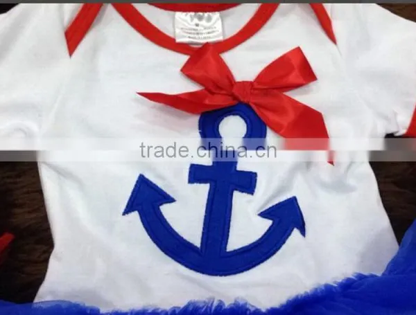 2015 Hot Sell Baby Girl July 4th Bowknot Romper With Matching Bow and Necklace photo-4
