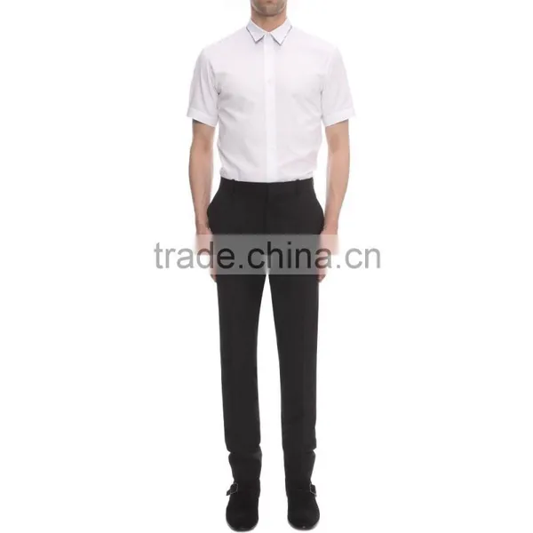 2015 KAIYA Double Collar Contrast Stripe Fancy Short Sleeve Button Front Dress Shirt Bank Office Wearing photo-5