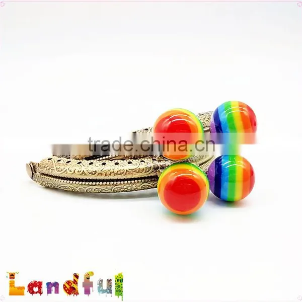 8.5cm Antique Brass Curved Candy Color Bead Sewing Metal Coin Purse Frame photo-3