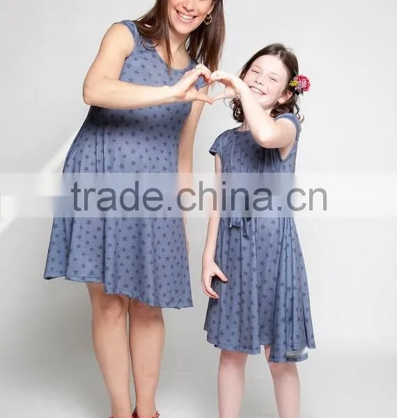 Mother and Daughter Clothes Dresses Dark Blue Woman Fashion Dress