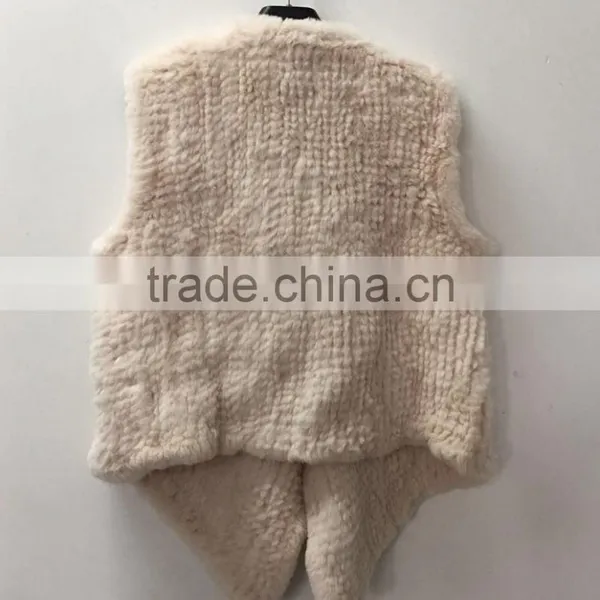 YR1028 Australia Style Lady Fur Vest Cropped Hand Knitted Real Rabbit Fur Gilet photo-4