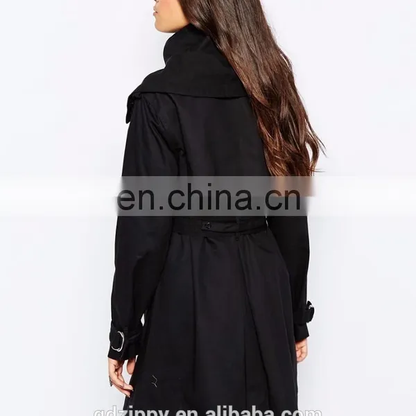 Wide Collar Trench Coat With D-ring Waist Belt and Cuffs photo-3