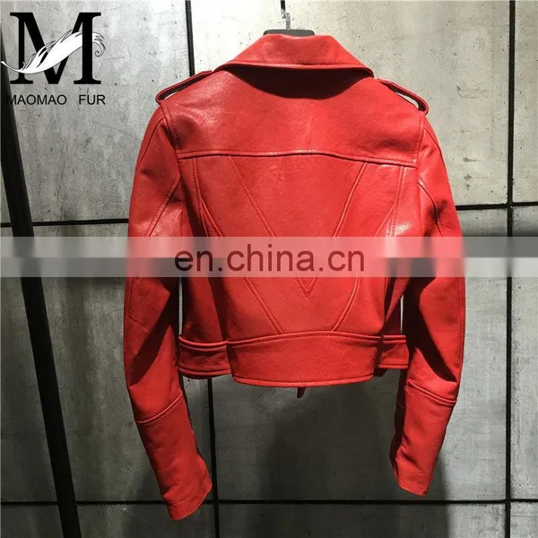 New Fashion Zipper Short Slim Leather Jacket Suppliers Genuine Womens Leather Jacket photo-4