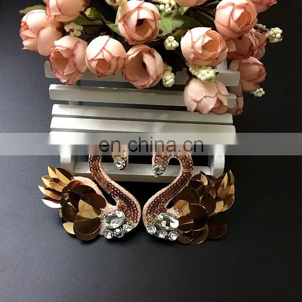 High Grade Handmade Decorative Beaded Rhinestone Sequins Swan Patches for Clothing photo-2