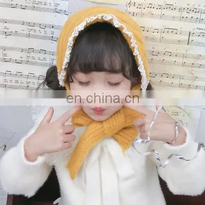 Autumn and Winter New Girls Long Scarf Cute Twist Knitted Lace Children's Hairband Warm Wool Hat photo-3