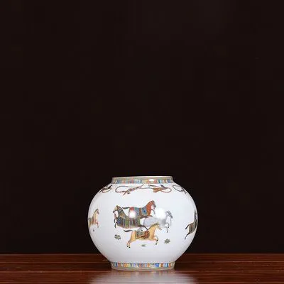 New Chinese Creative Horse Hand Made Color Paint White Ceramic Vase For Shopping Mall Decor photo-2