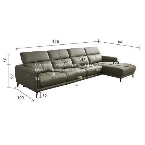 Italian Minimalist Three-Seat Chaise Longue Leather Sofa Side Carrying Usb Electric Button L-Shaped Chaise Longue Function Sofa photo-4