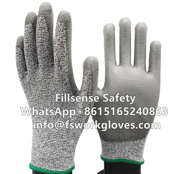 Anti Cut Level 5/C 13 Gauge UHMWPE/HPPE Liner PU Coated Cut Resistant Work Gloves Cut Level 5 Gloves photo-2