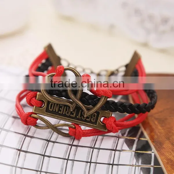 Fashion Accessories Jewelry Gift Retro Infinity Leather Weaving Red Leather Rope Bracelet For Women photo-3