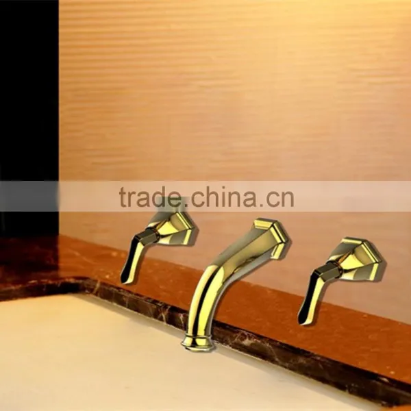 Golden Finish Deck Mount Brass Basin Faucet With Double Handle BNF594 photo-4