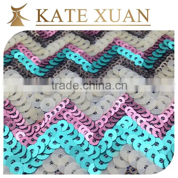 Sequin Embroidery French Lace Fabric Knit Sequin Fabric photo-3