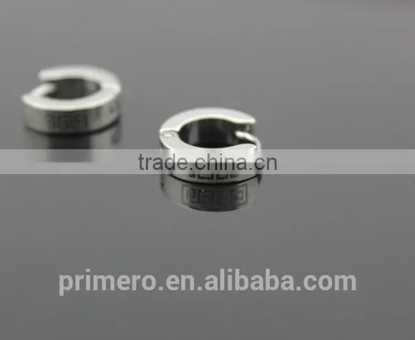 Classic 316L Stainless Steel Small Huggie Hoop Men Great Wall Pattern Silver Black Earrings photo-6