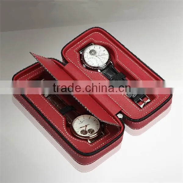 Custom 2 Slot Carbon Fiber/ Leather Travel Watch Storage Box With Zipper photo-2
