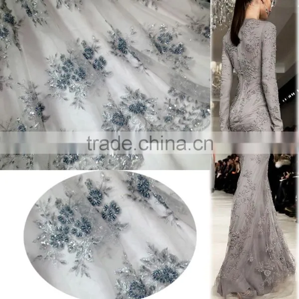 Hand Made Bridal Lace Evening Dress Wedding Dress Lace Fabrics Beaded Party Dress Lace Fabric