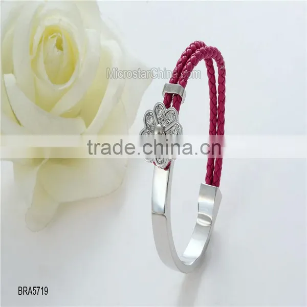 Clover Austrian Alloy Leather Crystal Bracelet photo-4