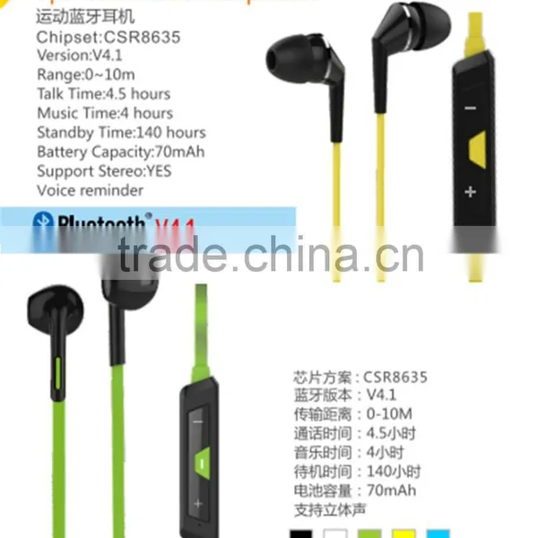 Stereo Sports Bluetooth Headphone/earphone Noise Cancelling Function and USB Connectors 4.1 Version