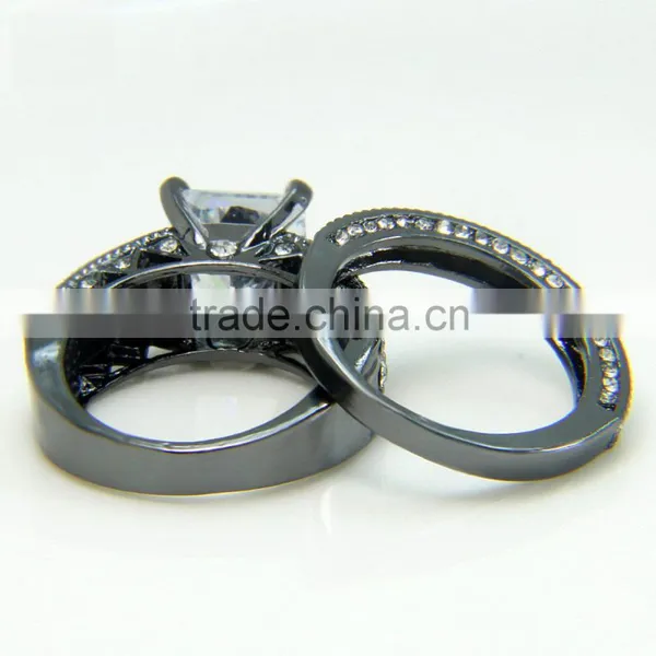 Vintage Lovers Ring Designs Wide Large Zircon Stone Gunblack Plated Wedding Bands photo-4