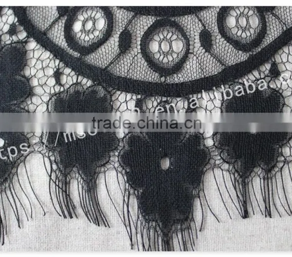Good Price 44cm Width Polyester Floral Eyelash Black Lace Trim for Sale photo-5