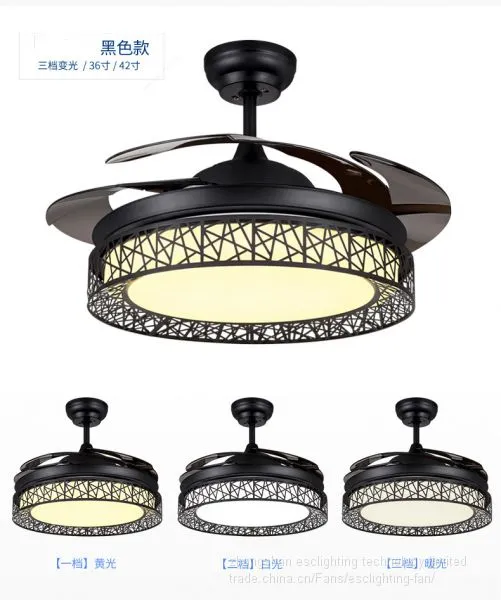 2017 New Style Bird's Style Warm White Light Invisible Ceiling Fan With Light Home Used photo-4