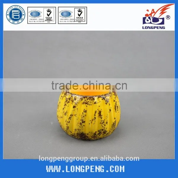 Home Decorative Table Top Elegant Yellow Glzaed Ceramic Tealight Candle Holders With Distressed Finish photo-2