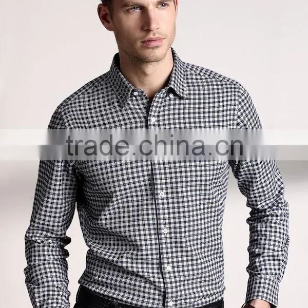 New Design Small Checked Blends Cotton Men Shirt SL0069 photo-4