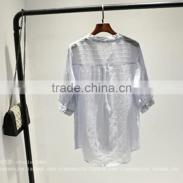 GZY White Linen Fabric for Shirt Long Sleeve Stock Export China 2017 Wholesal Guangzhou Comfortable and Causal Model photo-2