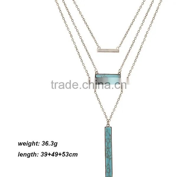 Elegant Turquoise Material Multilevel Silver Necklace photo-4