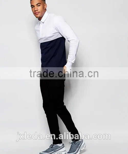 Color Block Long Sleeve 100% Cotton Rugby Polo Shirt, Men Sports Team Wear Custom photo-4