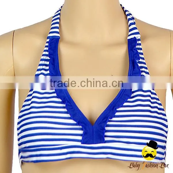 Remake Photo Props Blue Striped Halter Little Girl 2pcs Separable Swimwear Type Suit Set Teen Girl Bikini photo-2