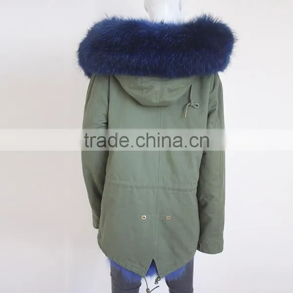 Myfur Army Green Fabric Parka With Fox Belly Fur Lining Winter Coat Wholesale photo-3