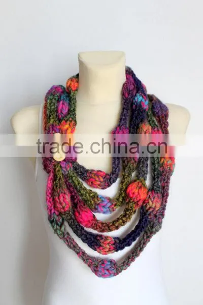 Knit Infinity Scarf - Pink & Purple Knitted Shawl - Infinity Neckwarmer - Handknit Snood - Knit Hood - Winter Thick Scarf - Cowl photo-2
