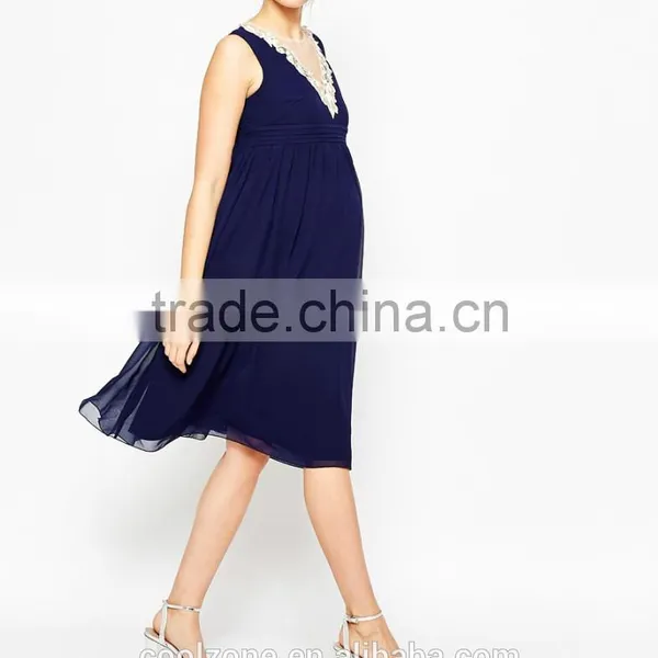 2015 Fashion Sleeveless Embrodiery Neck Chiffon Dress for Maternity Clothes photo-5
