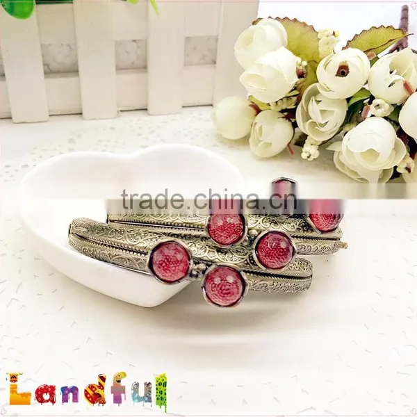 8.5cm Bronze Embossed Pattern Crystal Bead Lotus Metal Purse Clutch Frame photo-6