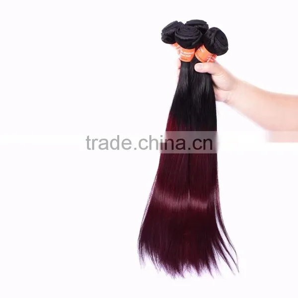 Factory Wholesale Unprocessed Ombre Hair Extension Bundles #1b/99j Color Malaysian Human Hair, Red Wine Colored Malaysian Hair photo-4